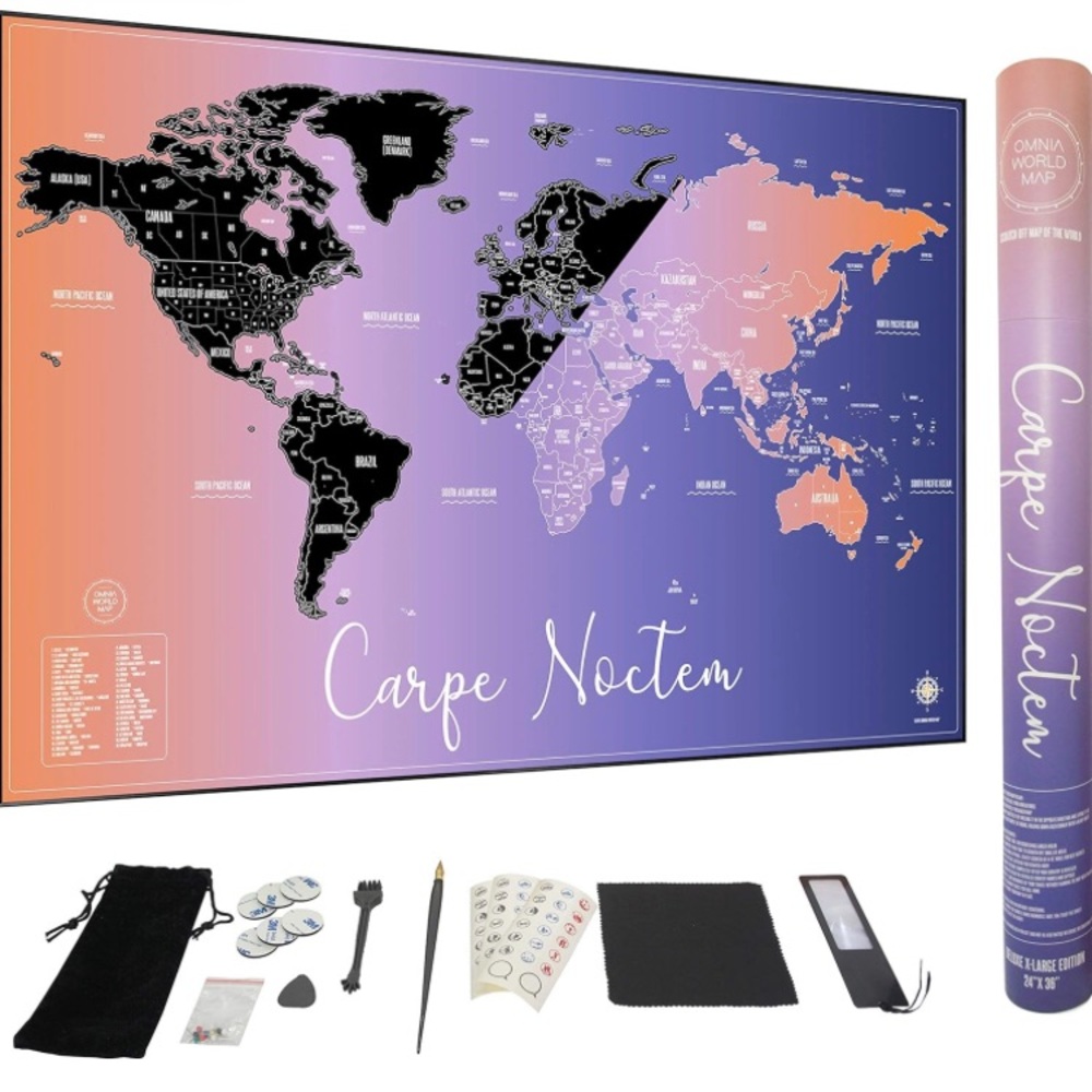 XL Scratch Off Map of the World + Accessories Kit - 36 x 24 Inches